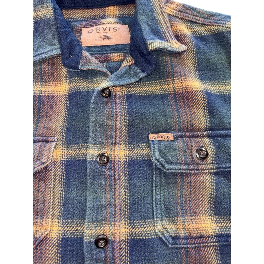 Orvis Heavy Flannel Men's Medium Plaid Shacket Pockets Shirt Jacket - Picture 2 of 12